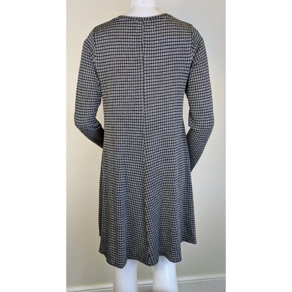 Lou & Gray Loft Swing Dress Small Black White Plaid Ponte Knit Long Sleeve Flowy - Picture 6 of 8